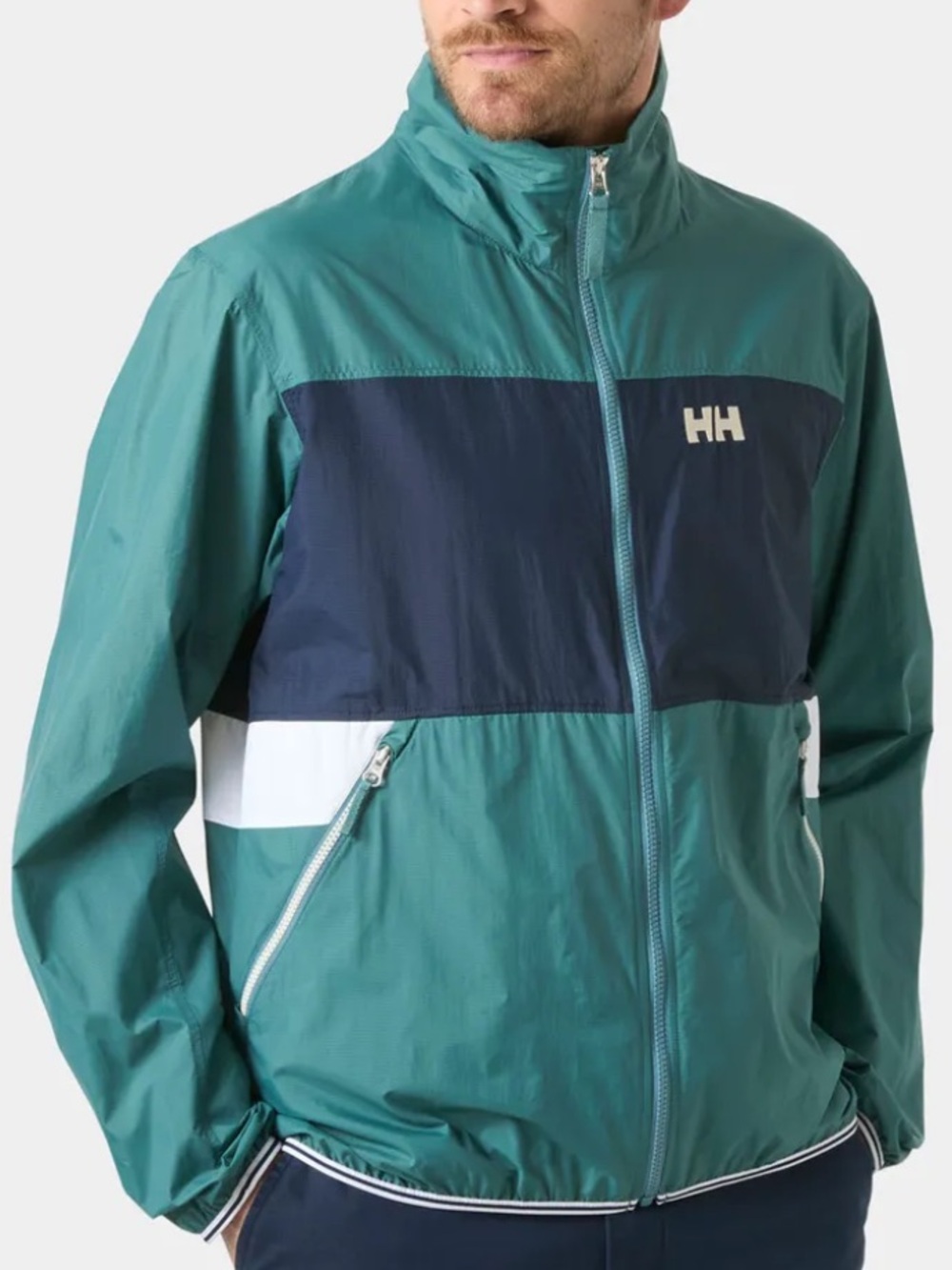 Helly Hansen Opal Green and Navy Zip-Front Windbreaker